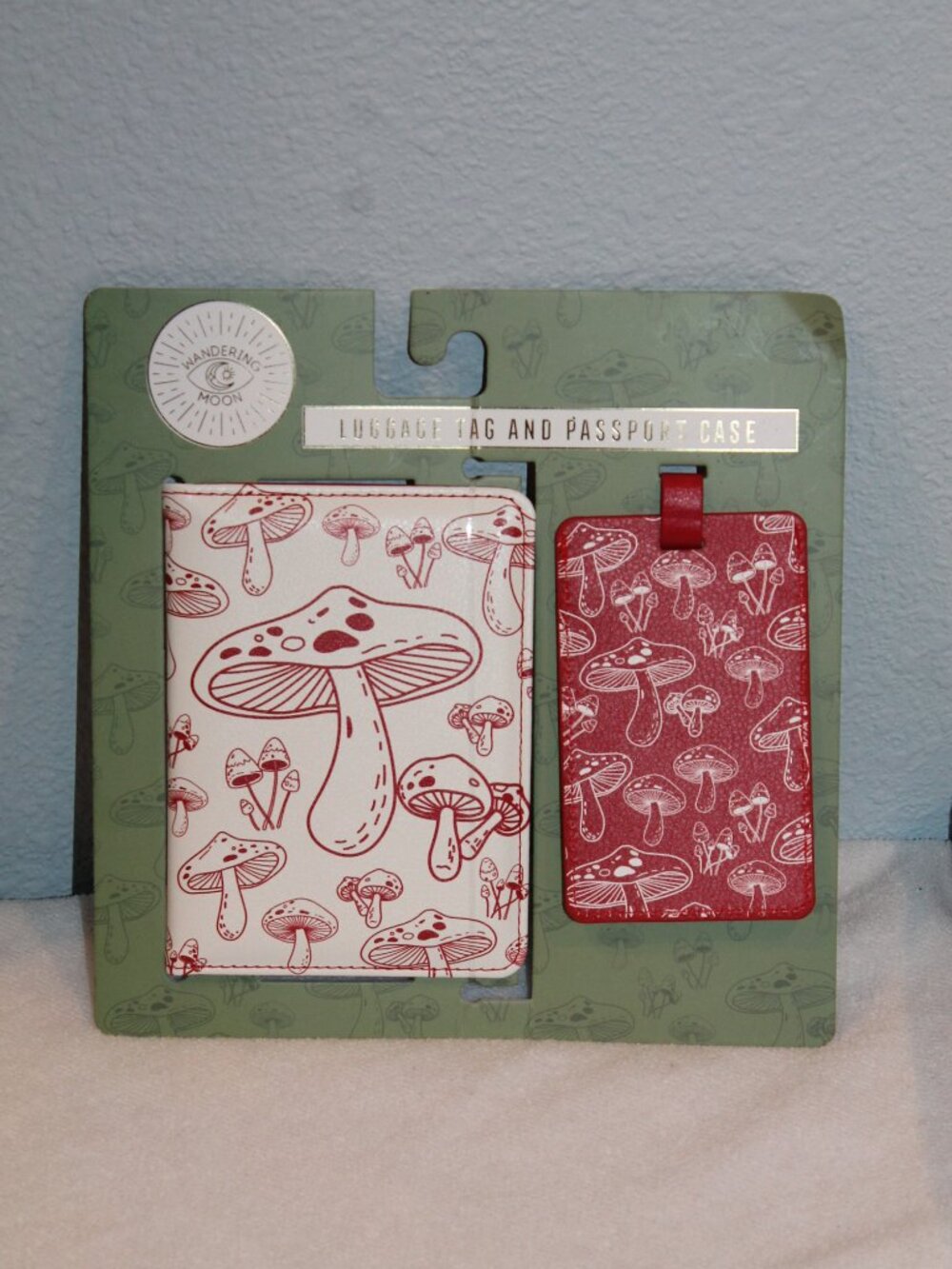 Wandering Moon Passport and Luggage Tag Red and White Mushroom Print